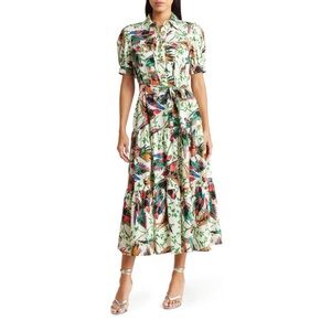 Derek Lam 10 Crosby Buffy Belted Bird Print Shirtdress